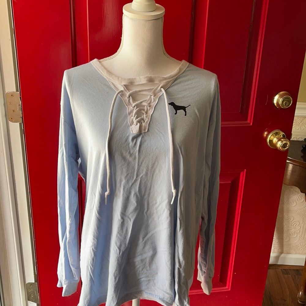 PINK lace up long sleeve t shirt sz lg